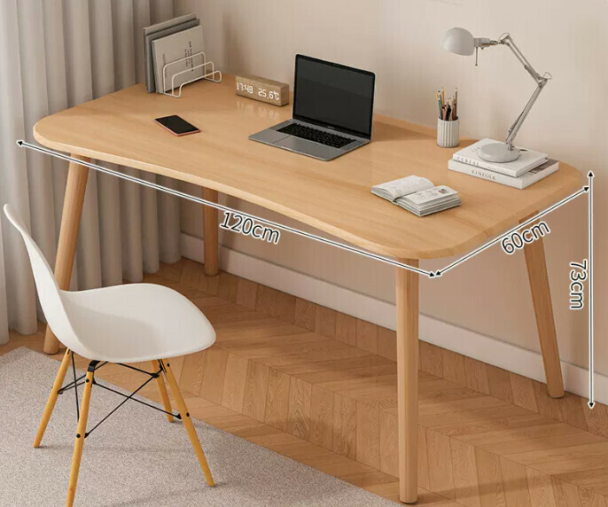 Popular computer desk desktop solid wood ([single table model] curved wood color + solid wood legs)