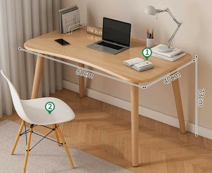 Popular solid wood computer desk ([desk and chair combination] curved wood color + solid wood legs)