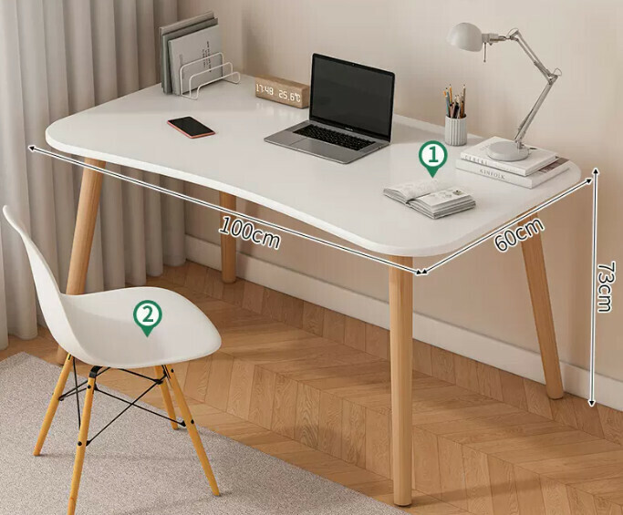 Popular solid wood computer desk ([Desk and chair combination] curved warm white + solid wood legs)