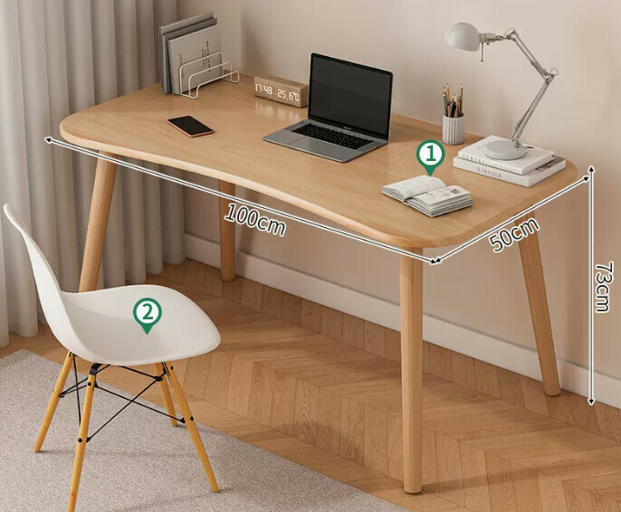 Popular solid wood computer desk ([desk and chair combination] curved wood color + solid wood legs)