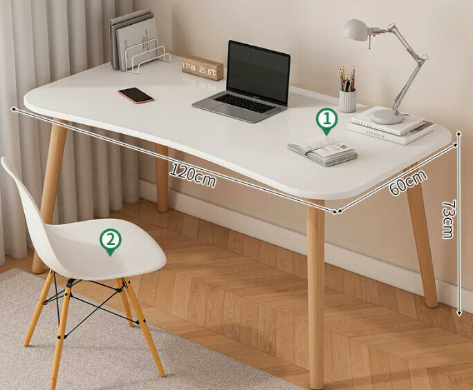 Popular solid wood computer desk ([Desk and chair combination] curved warm white + solid wood legs)
