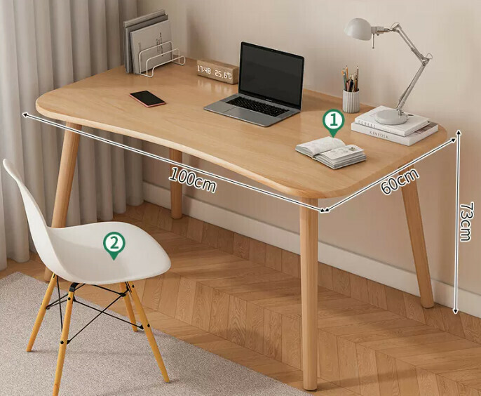Popular solid wood computer desk ([desk and chair combination] curved wood color + solid wood legs)