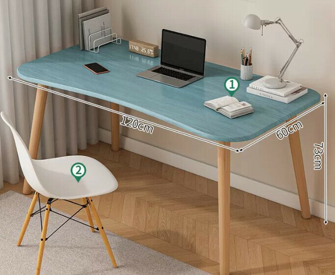 Popular computer desk desktop solid wood ([desk and chair combination] curved blue pine color + solid wood legs)