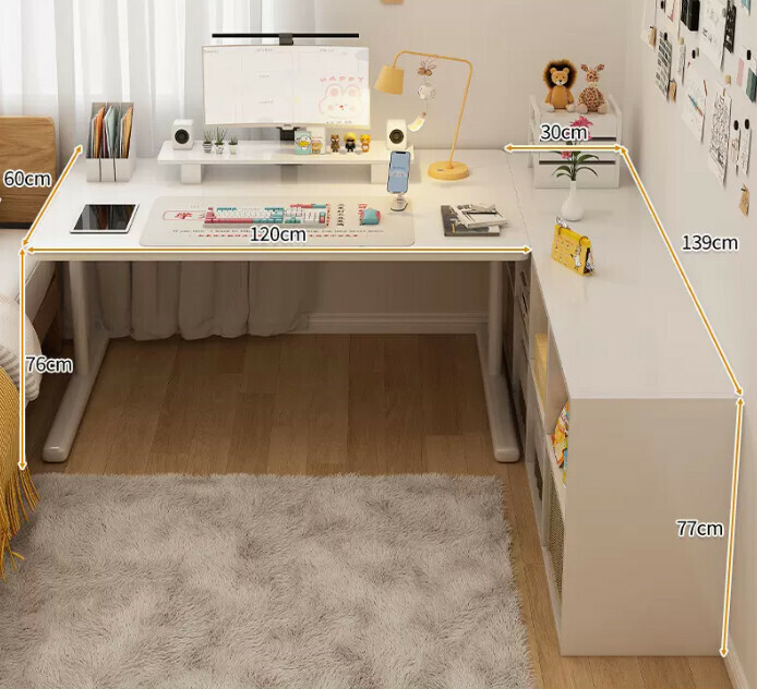 New study desk L-shaped bookshelf ([two-piece set] white eight-lattice cabinet + white table)