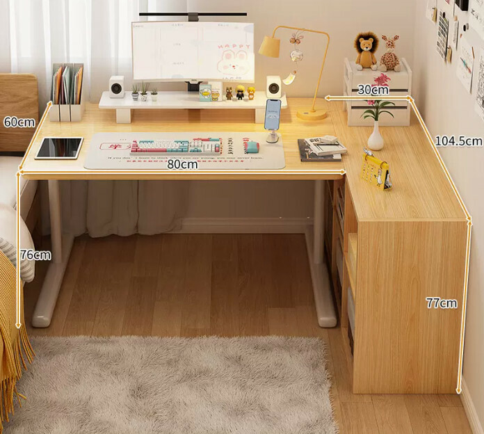 New study desk L-shaped bookshelf ([two-piece set] wooden six-compartment cabinet + wooden table)