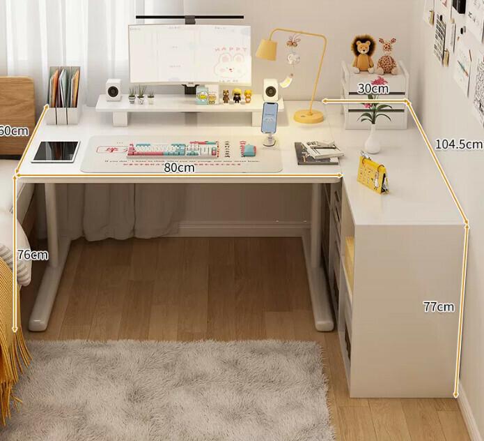 New study desk L-shaped bookshelf ([two-piece set] white six-compartment cabinet + white table)