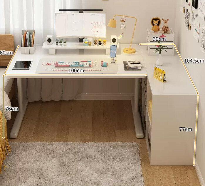 New study desk L-shaped bookshelf ([two-piece set] white six-compartment cabinet + white table)