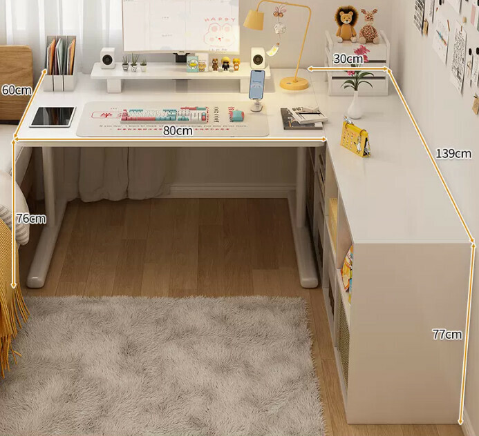 New study desk L-shaped bookshelf ([two-piece set] white eight-lattice cabinet + white table)
