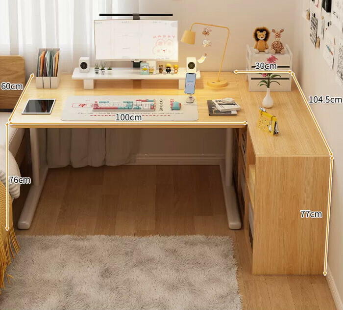 New study desk L-shaped bookshelf ([two-piece set] wooden six-compartment cabinet + wooden table)