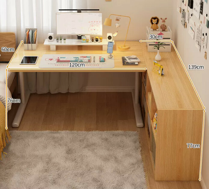 New study desk L-shaped bookshelf ([two-piece set] wooden six-compartment cabinet + wooden table)