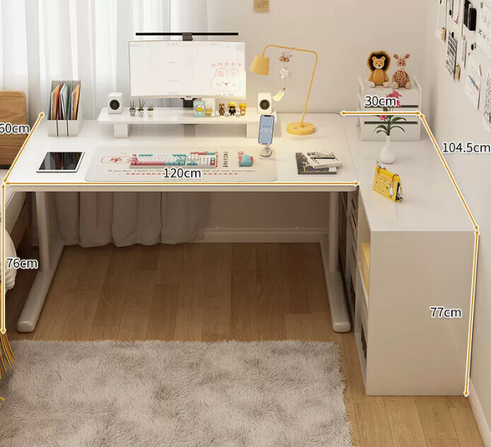 New study desk L-shaped bookshelf ([two-piece set] white six-compartment cabinet + white table)