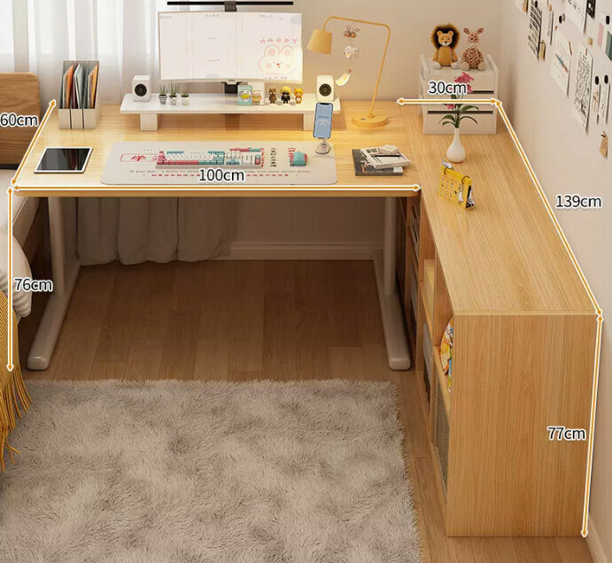 New study desk L-shaped bookshelf ([two-piece set] wooden eight-lattice cabinet + wooden table)