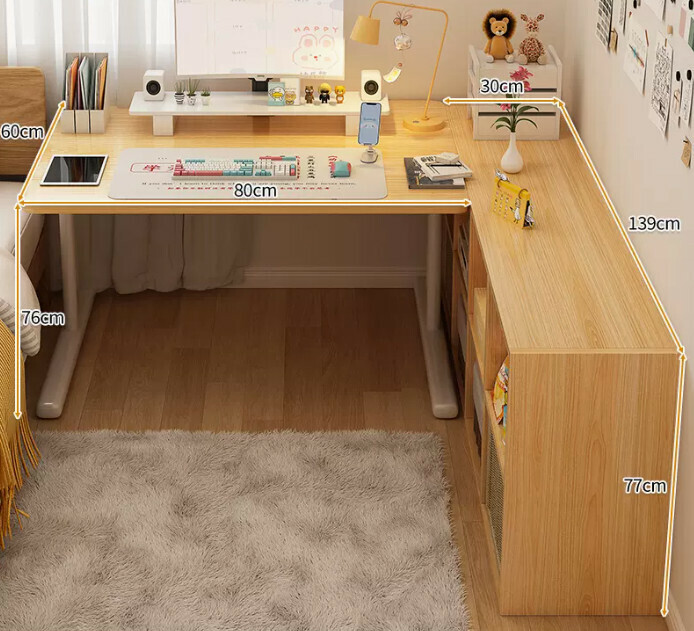 New study desk L-shaped bookshelf ([two-piece set] wooden eight-lattice cabinet + wooden table)