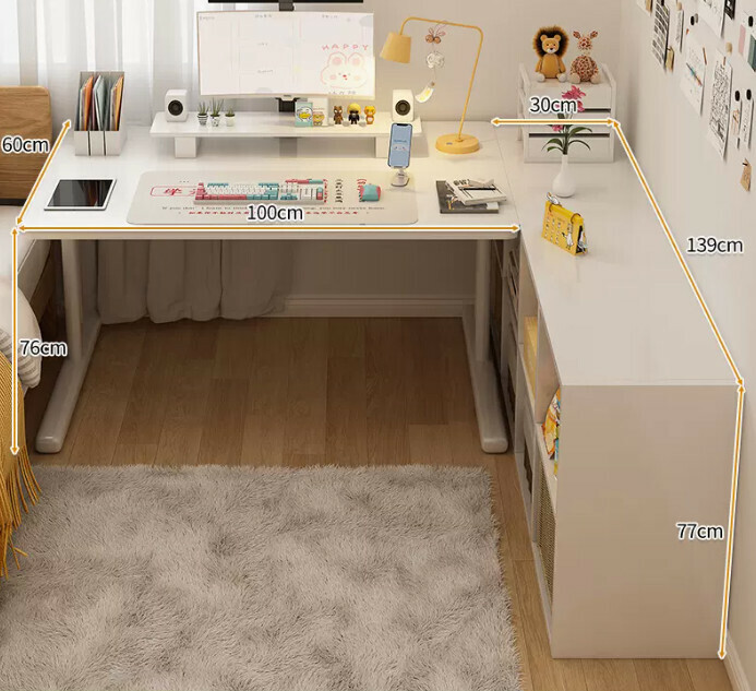 New study desk L-shaped bookshelf ([two-piece set] white eight-lattice cabinet + white table)
