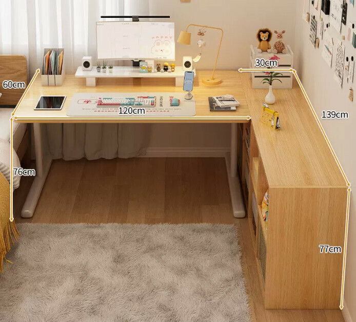 New study desk L-shaped bookshelf ([two-piece set] wooden eight-lattice cabinet + wooden table)