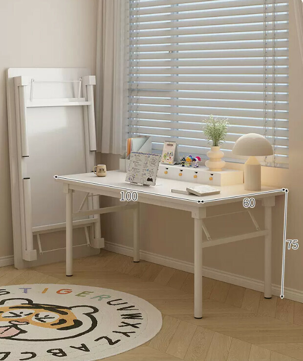 New desk and bookshelf integrated office desk (foldable elegant white 100*60*75CM)