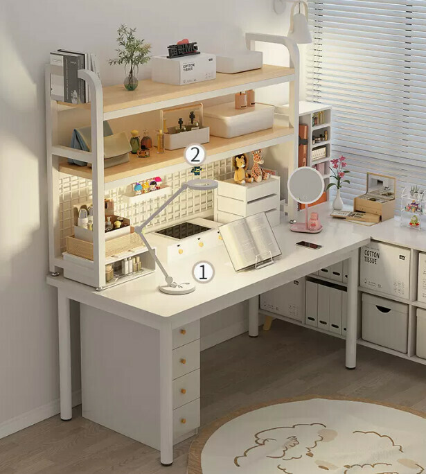 New desk and bookshelf integrated office desk (120*60CM single table + rain silk silver oak color storage rack 115*20*98CM)