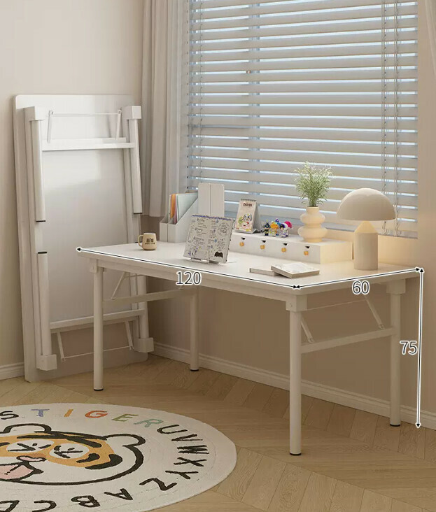 New desk and bookshelf integrated office desk (foldable elegant white 120*60*75CM)