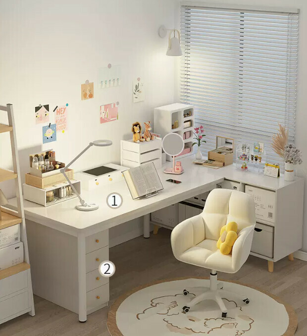 New desk and bookshelf integrated office desk (elegant white single table + cupboard 80*50CM)