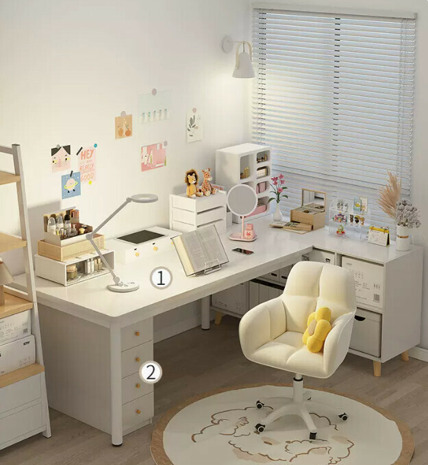 New desk and bookshelf integrated office desk (elegant white single table + cupboard 140*60CM)