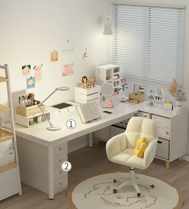 New desk and bookshelf integrated office desk (elegant white single table + cupboard 120*60CM)