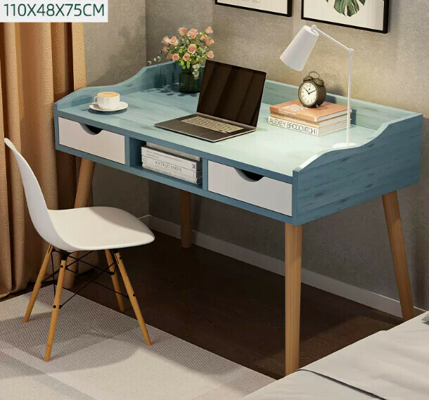 New computer desk desktop home desk (double-drawn blue pine color single table)