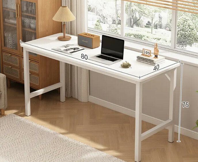 New simple desk computer table ([reinforced diagonal brace thick steel frame] warm white 80*40*75CM)