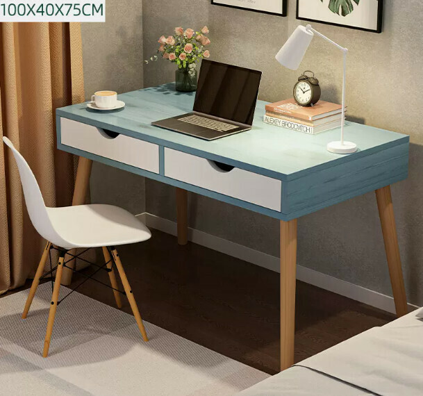 New computer desk desktop home desk (double-drawn blue pine color single table)