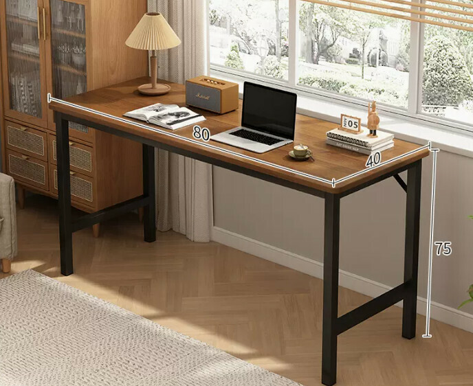 New simple desk computer table ([reinforced diagonal brace thick steel frame] dark oak color 80*40*75CM)