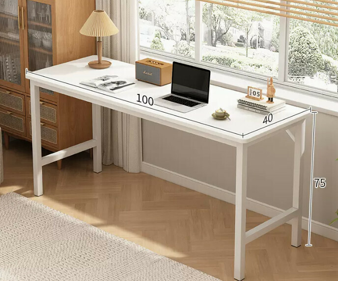 New simple desk computer table ([reinforced diagonal brace thick steel frame] warm white 100*40*75CM)
