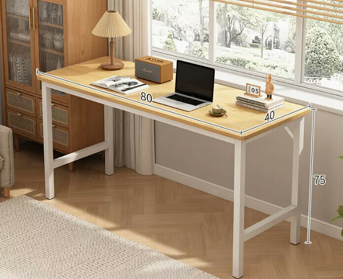 New simple desk computer table ([reinforced diagonal brace thick steel frame] solid wood color 80*40*75CM)