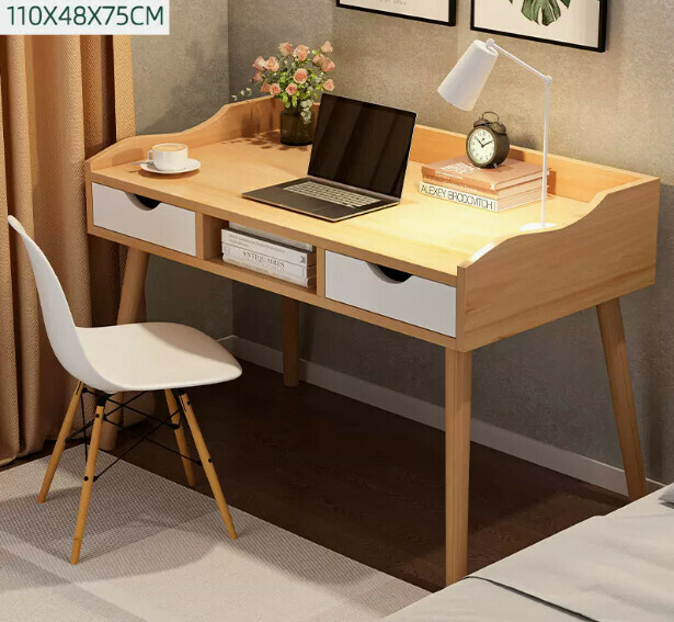 New computer desk desktop home desk (double drawer imitation solid wood color single table)