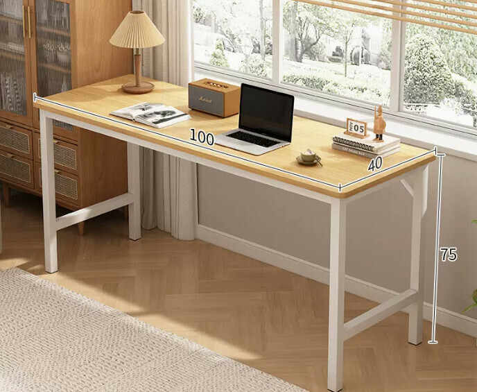 New simple desk computer table ([reinforced diagonal brace thick steel frame] solid wood color 100*40*75CM)