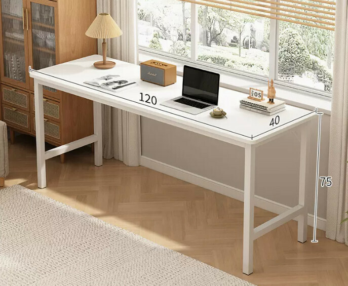 New simple desk computer table ([reinforced diagonal brace thick steel frame] warm white 120*40*75CM)