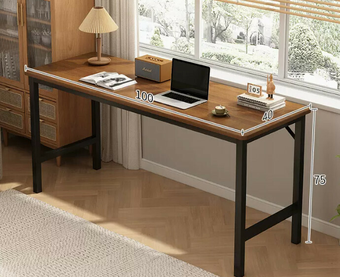 New simple desk computer table ([reinforced diagonal brace thick steel frame] dark oak color 100*40*75CM)