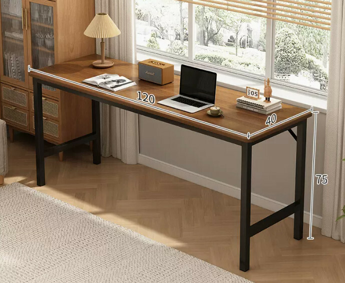 New simple desk computer table ([reinforced diagonal brace thick steel frame] dark oak color 120*40*75CM)