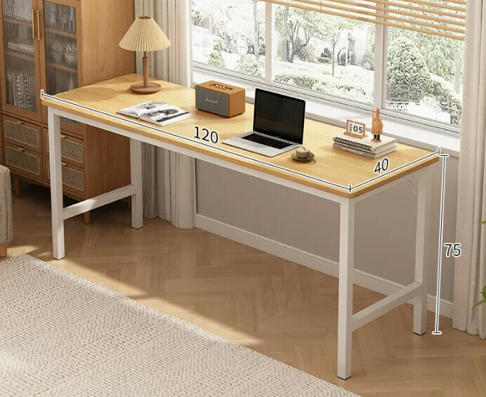 New simple desk computer table ([reinforced diagonal brace thick steel frame] solid wood color 120*40*75CM)
