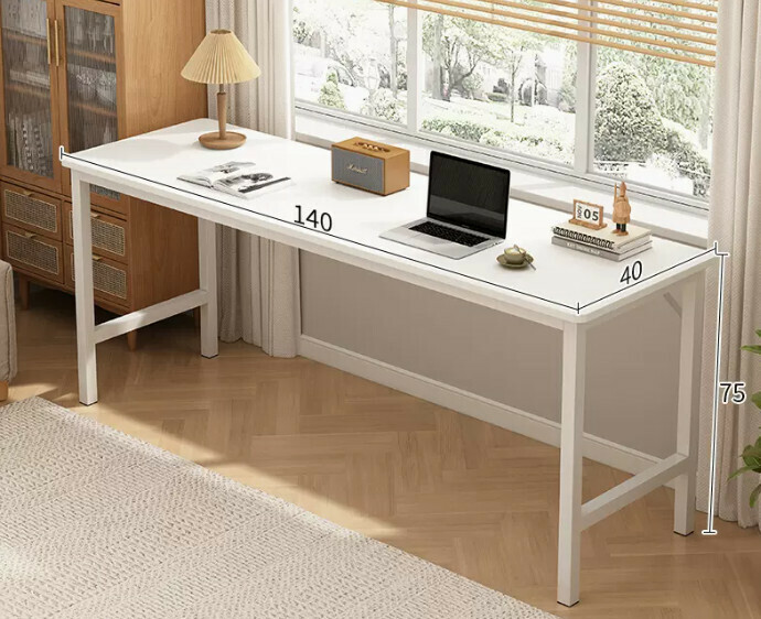 New simple desk computer table ([reinforced diagonal brace thick steel frame] warm white 140*40*75CM)