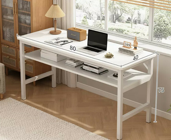 New simple desk computer table ([upgraded reinforced double-layer storage] warm white double-layer 80*40*75CM)