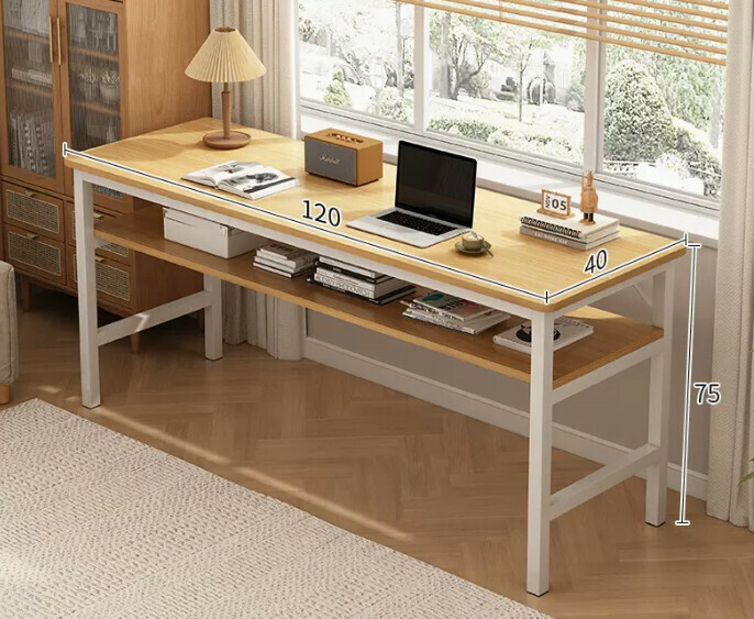 New simple desk computer desk ([upgraded reinforced double-layer storage] double-layered wood color 120*40*75CM)