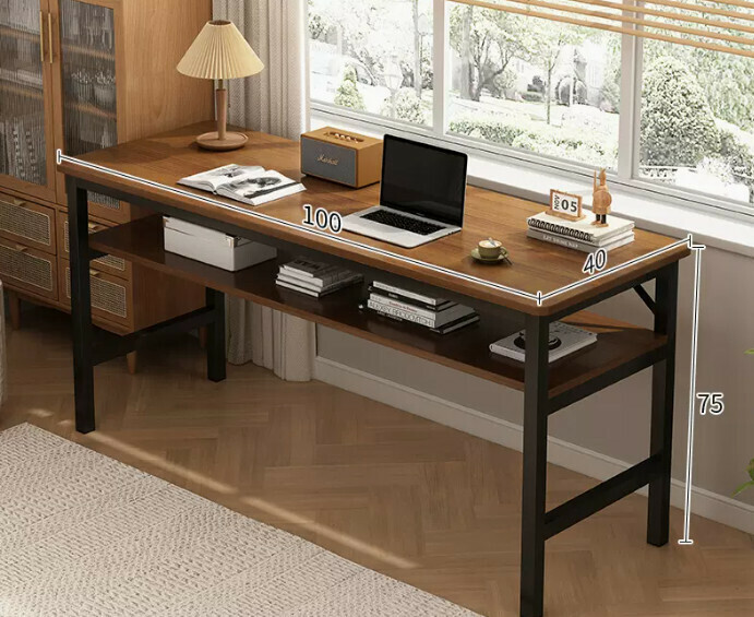 New simple desk computer table ([upgraded reinforced double-layer storage] dark oak double-layer 100*40*75CM)