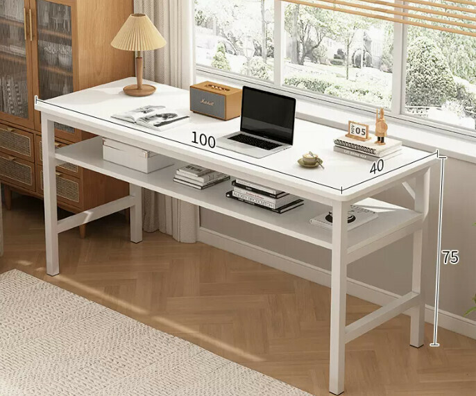 New simple desk computer table ([upgraded reinforced double-layer storage] warm white double-layer 100*40*75CM)