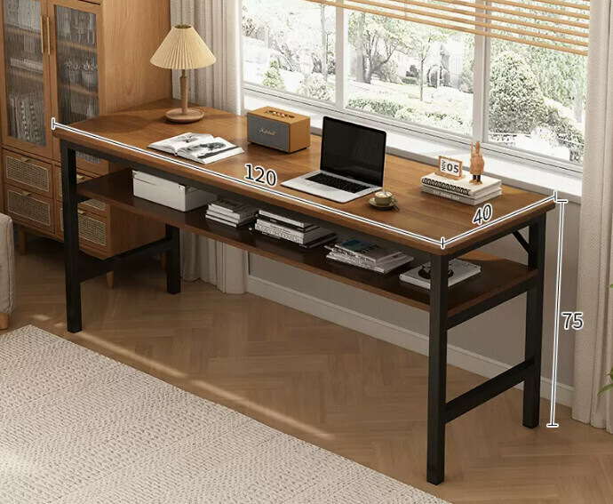 New simple desk computer table ([upgraded reinforced double-layer storage] dark oak double-layer 120*40*75CM)