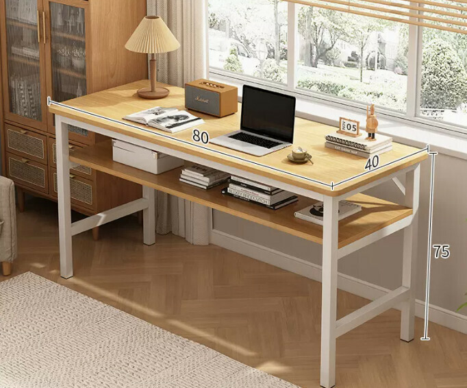 New simple desk computer table ([upgraded reinforced double-layer storage] double-layered wood color 80*40*75CM)