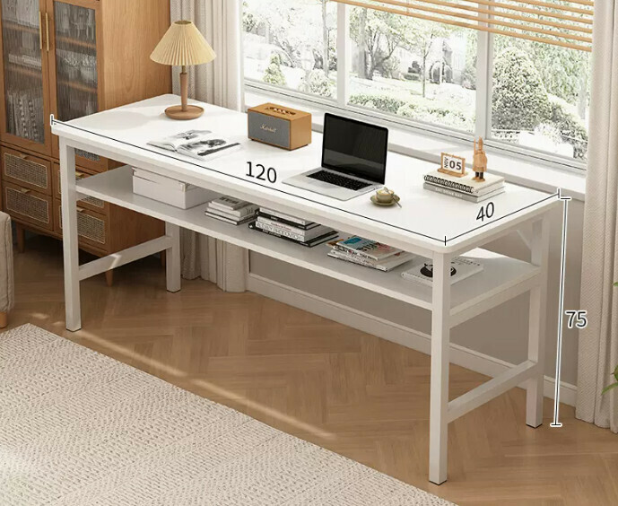 New simple desk computer table ([upgraded reinforced double-layer storage] warm white double-layer 120*40*75CM)