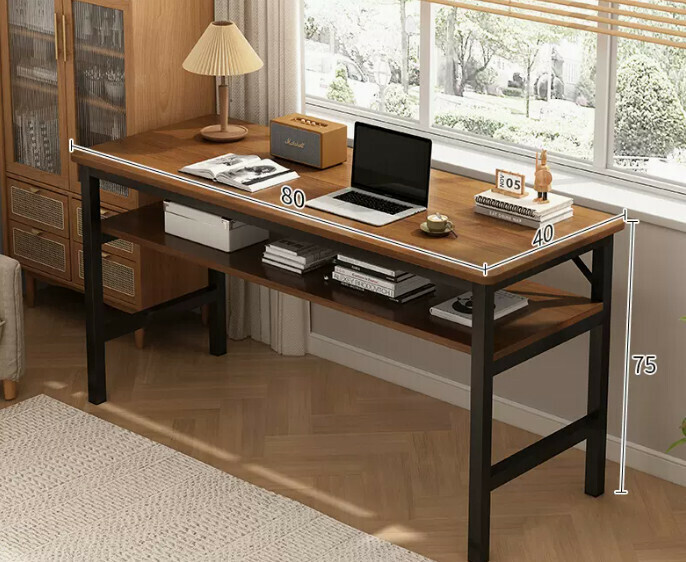 New simple desk computer table ([upgraded reinforced double-layer storage] dark oak double-layer 80*40*75CM)