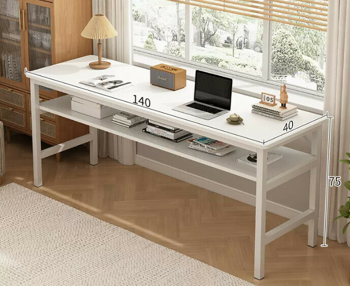 New simple desk computer table ([upgraded reinforced double-layer storage] warm white double-layer 140*40*75CM)