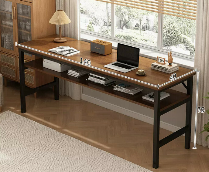 New simple desk computer desk ([upgraded reinforced double-layer storage] dark oak double-layer 140*40*75CM)