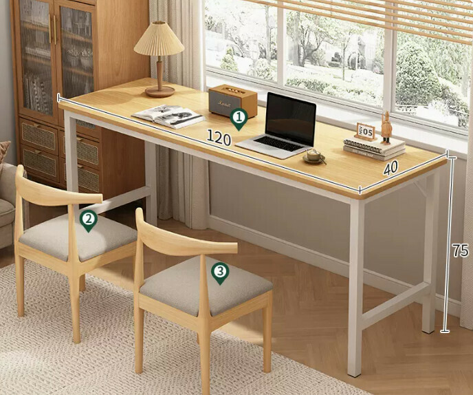 New simple desk computer table ([desk and chair combination-2 chairs] wood color 120*40*75cm)