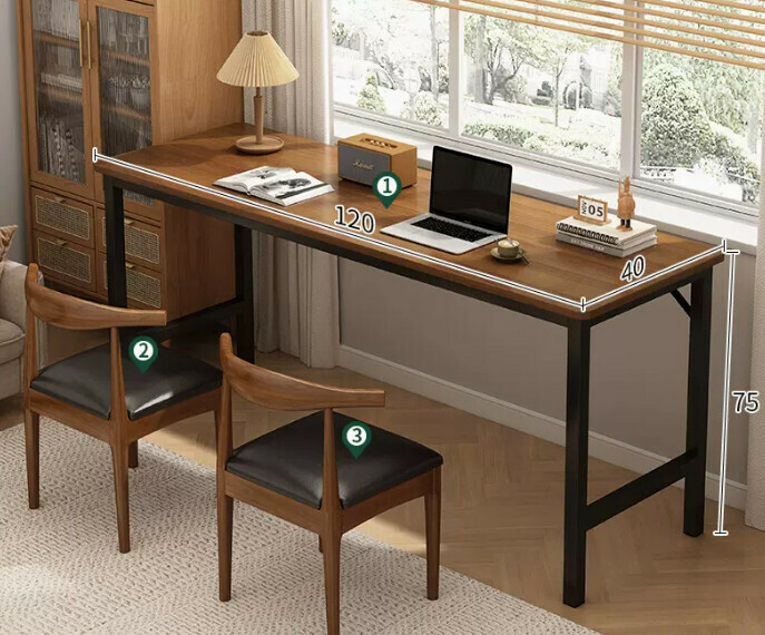 New simple desk computer table ([desk and chair combination-2 chairs] dark oak color 120*40*75cm)